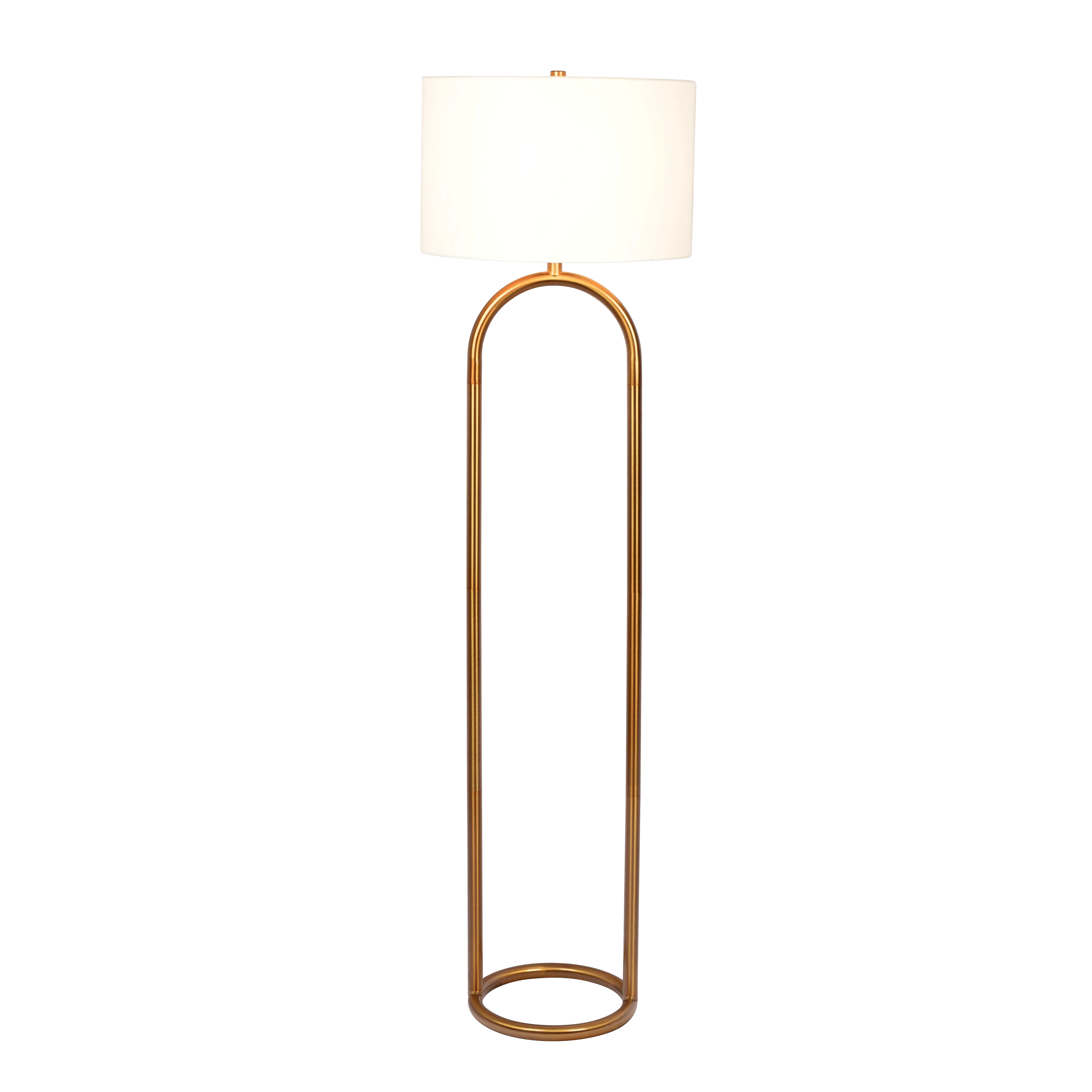 Vivid Brass Ring Base Floor Lamp with Large White Drum Shade