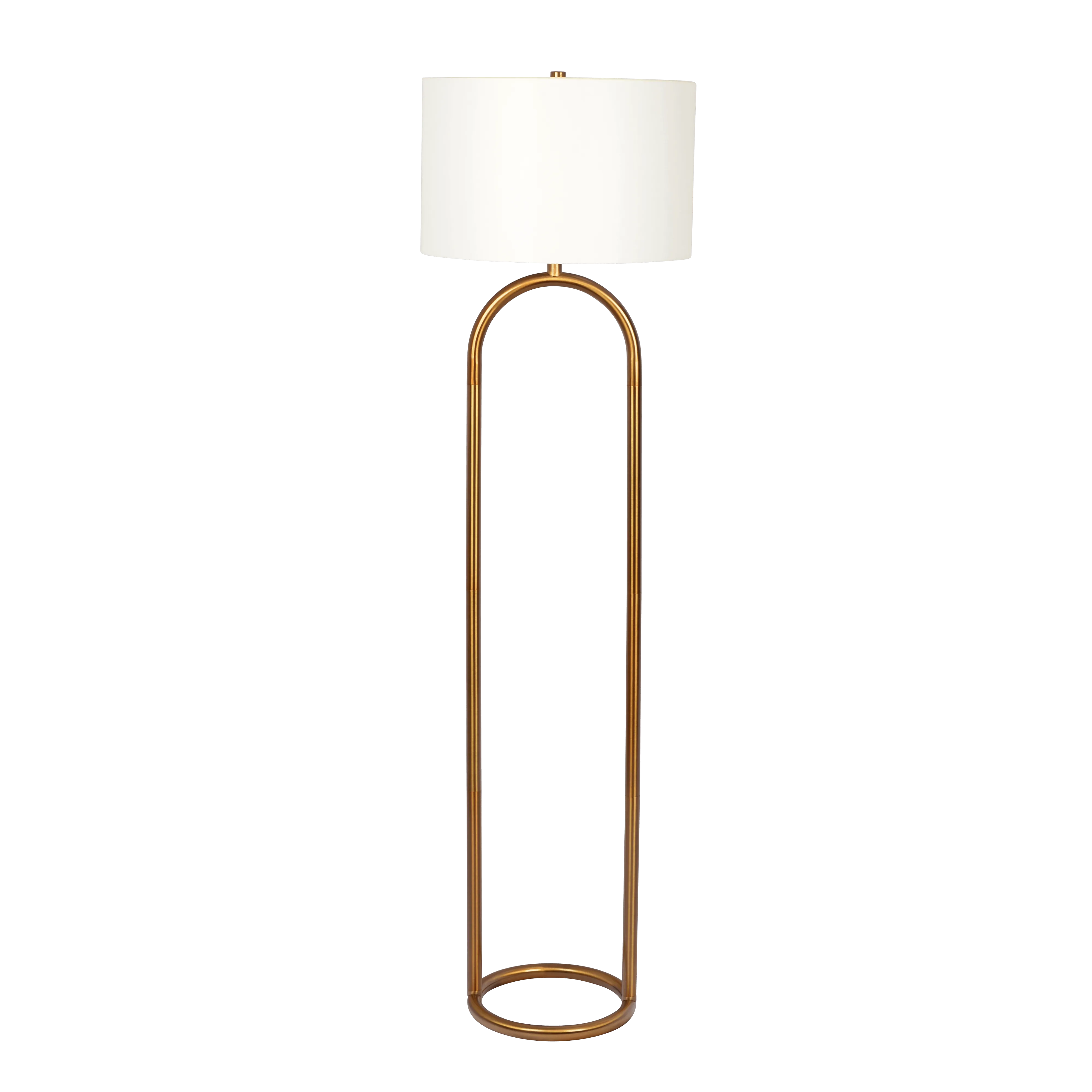 Vivid Brass Ring Base Floor Lamp with Large White Drum Shade