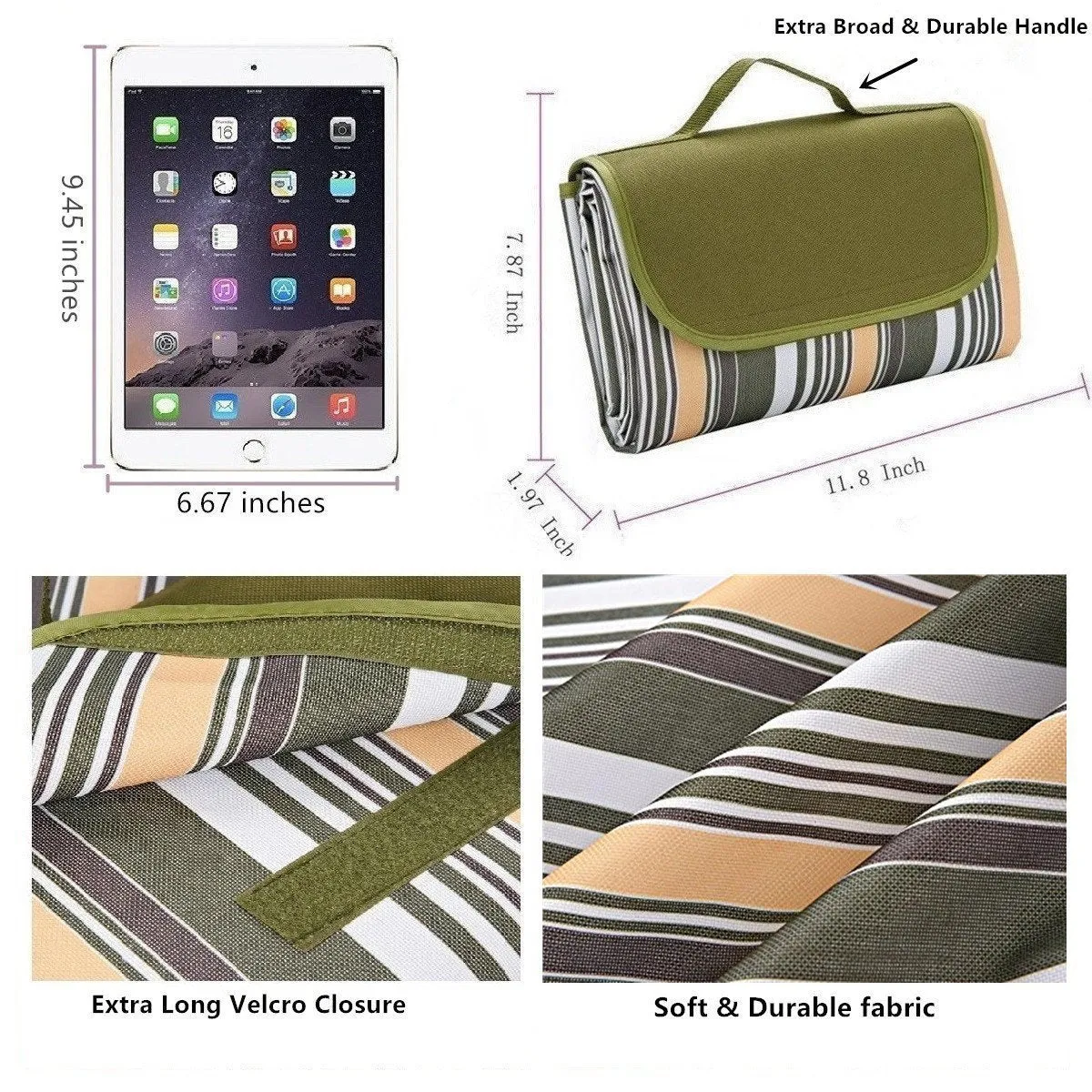 Waterproof Picnic Blanket Tote, 80X60 Inches Handy Mat Machine Washable Extra Large Compact Outdoor Foldable lightweight Camping Blanket Portable Sand Proof Mat Chic Style 1 Year Warranty