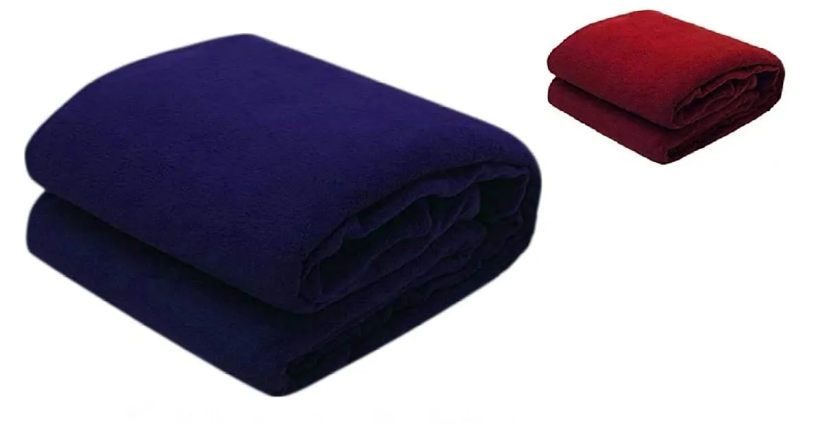 Wavva Plain Fleece 2 Single Bed Blankets-Maroon,Blue (Set of 2), reversible