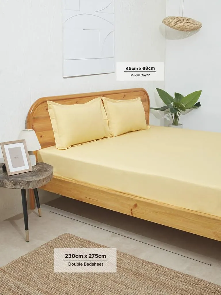 Westside Home Yellow Solid Double Bed Flat Sheet and Pillowcase Set