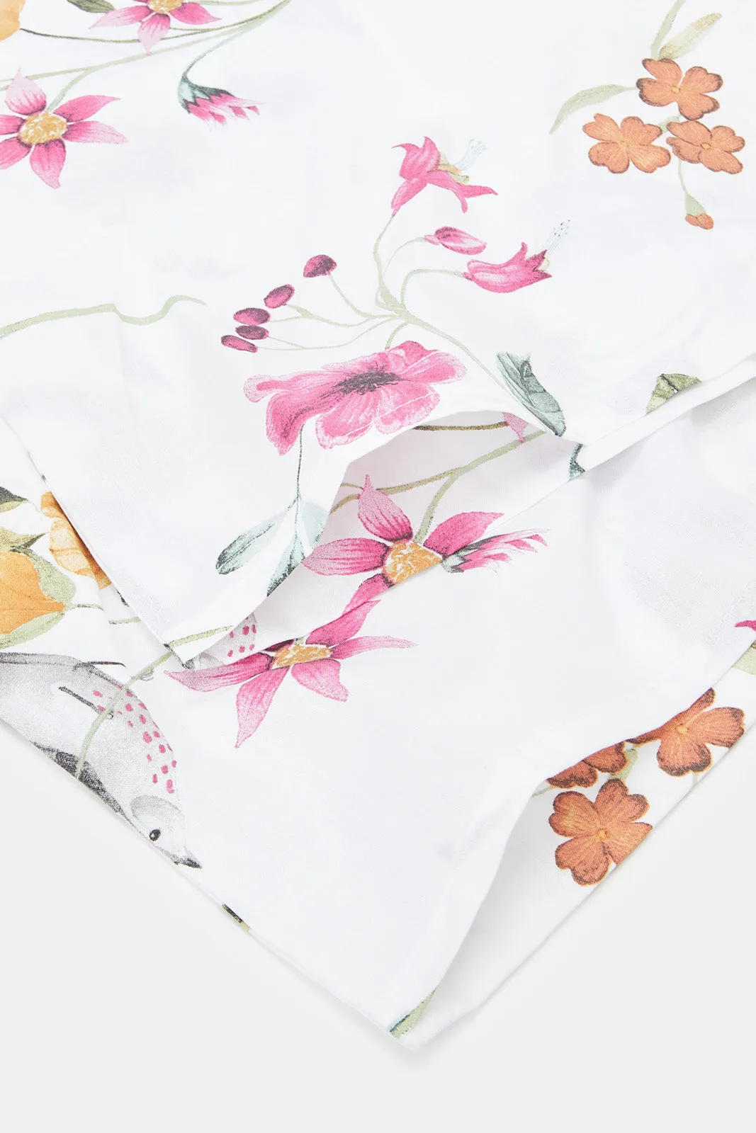 White And Pink Floral Printed Pillowcase Set (2 Piece)