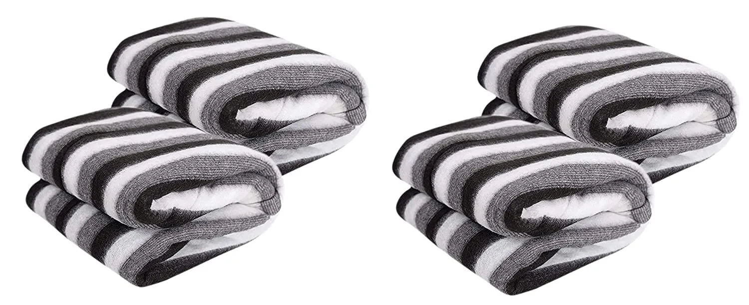 WONDERLOOK Single Bed Donation Woollen Standard Polo Blanket (Black and White) -Pack of 4 Pieces