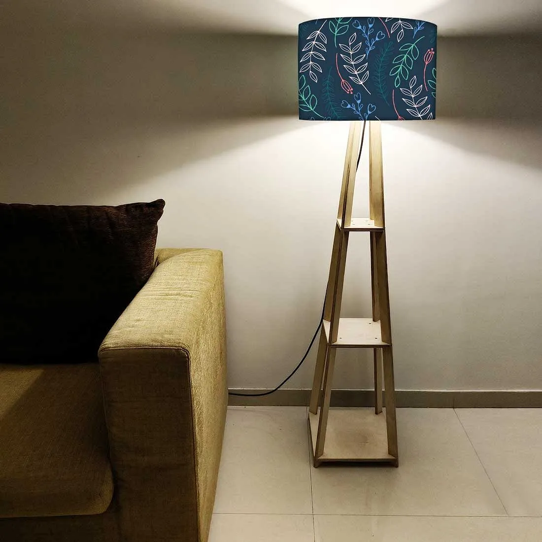 Wooden Tripod Floor Lamp  -   Colorful Branches