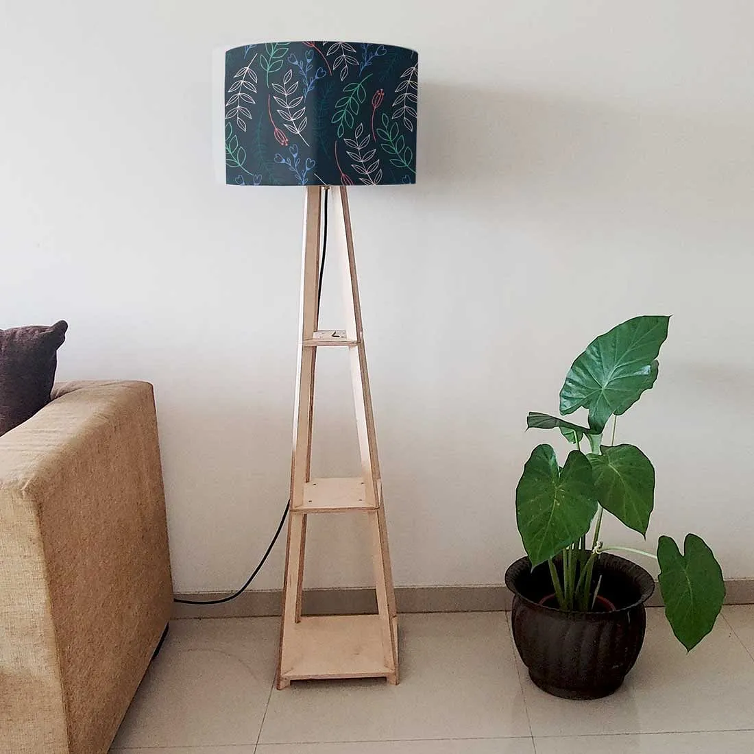 Wooden Tripod Floor Lamp  -   Colorful Branches