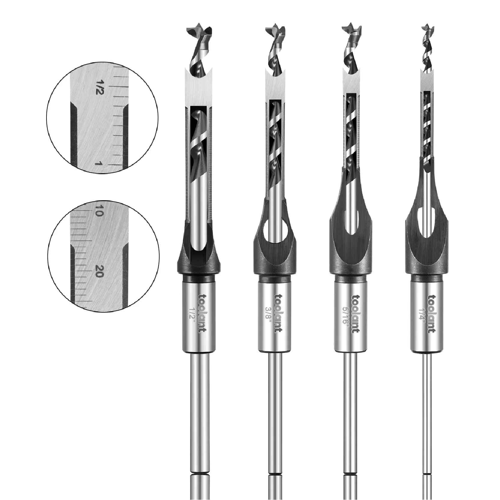 Woodworking Mortising Chisel Sets, Square Hole Drill Bit for Mortise Machine (1/4'', 5/16'', 3/8'', 1/2'')