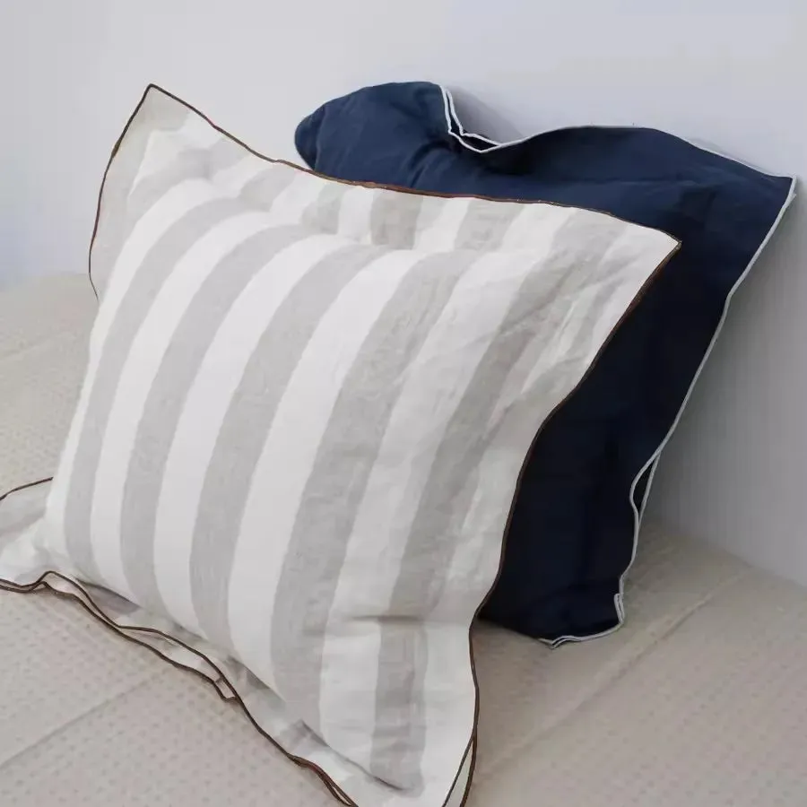 Yeknu French Style Linen Cushion Cover Square Pillowcase Decorative Stripe Pillowcase Pillow Case for Home Room Studio