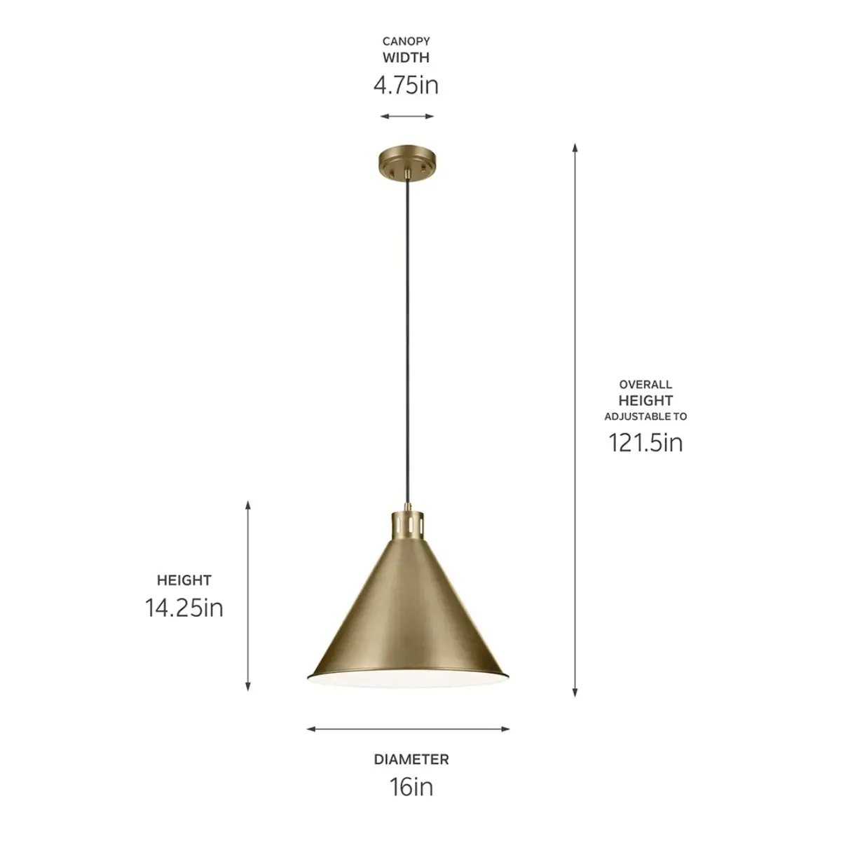 Zailey 16" 1-Light Pendant Light, Natural Brass Finish